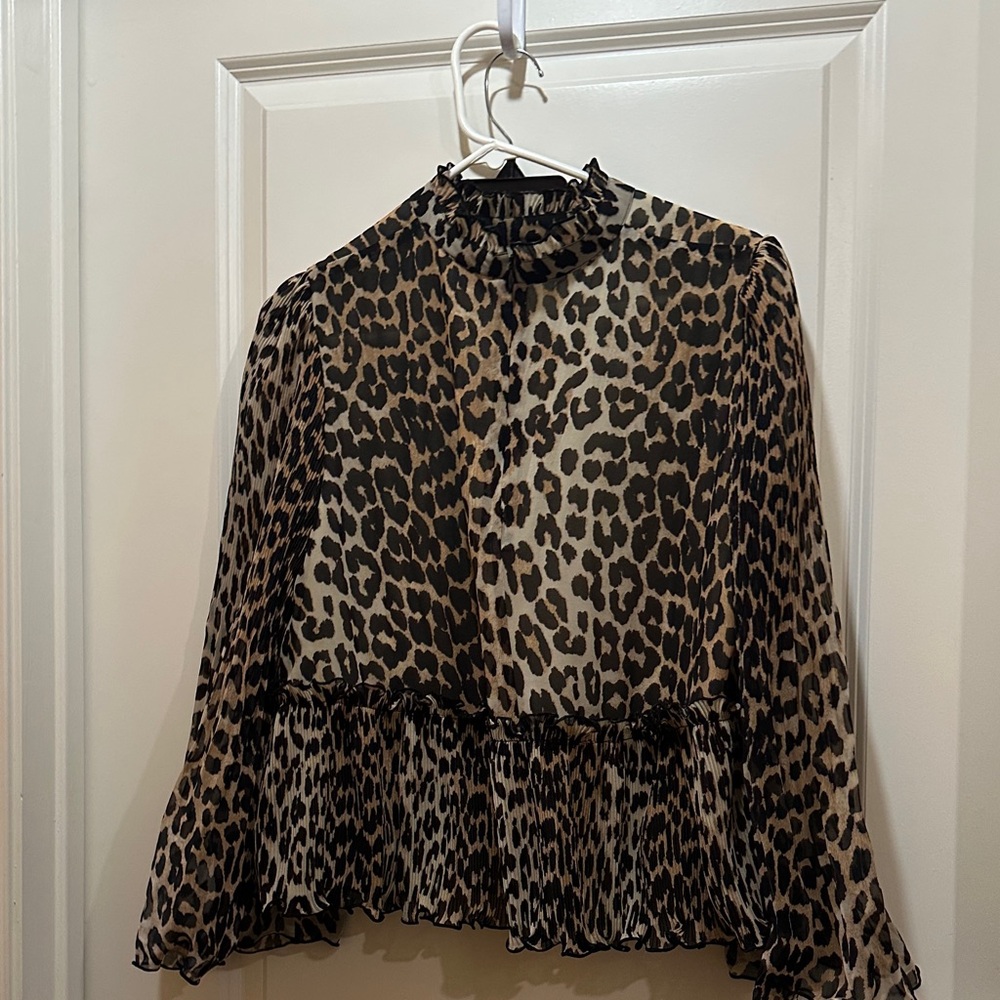 Ganni Animal Print Ruffle Blouse - Picture 3 of 3
